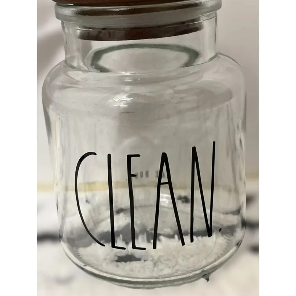 Rae Dunn Glass Storage Jar with Wooden Lid — CLEAN Label